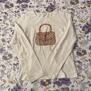 Gucci Cream Long Sleeve Child Top with Bag Design Authentic